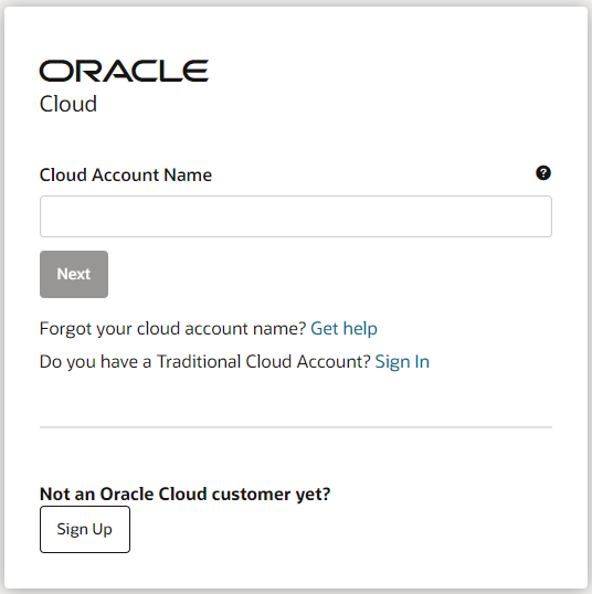 Oracle Signup Page